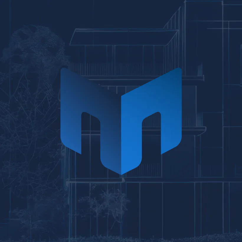 Bright blue abstract book or open pages icon centered on dark architectural blueprint background, representing innovative investment product storytelling and financial documentation design.